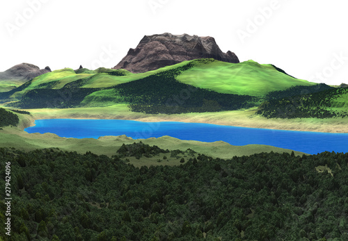 3D Rendered Fantasy Landscape on White Background - 3D Illustration