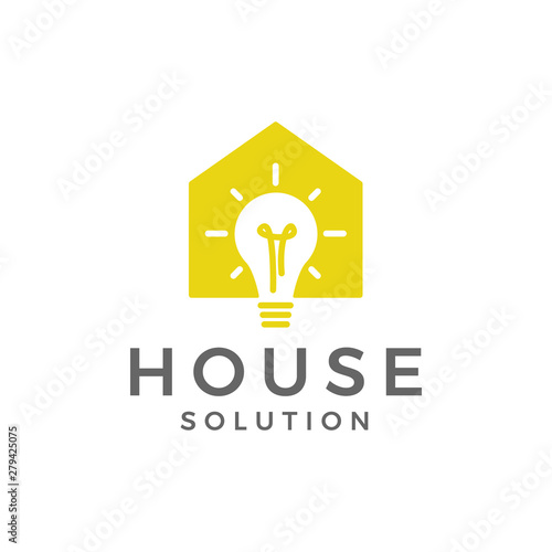Light bulb in the house or home. smart house logo vector illustration - Vector