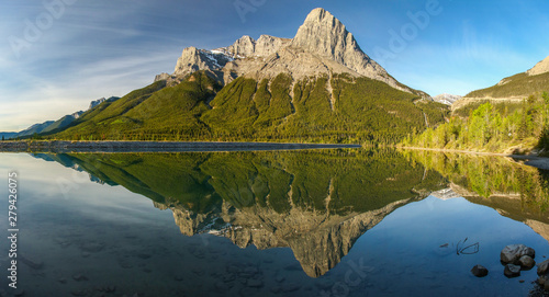 Panoramtic view of Mt. Lawrence Grassi mountain range near Canmore, Canada photo