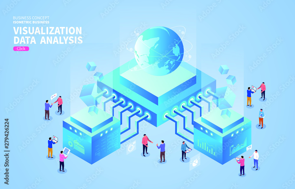 Fototapeta premium Global Business, Isometric Chart Visualization and Data Analysis