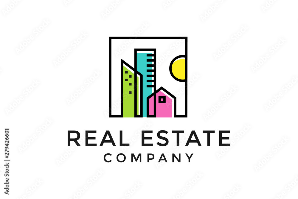Real estate logo with colorful house logo design. - vector