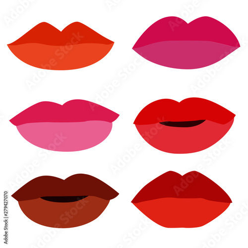 mouth Lips close up Design element isolated collection Stylish colorful different shades of lipstick Beauty Make up expressing different emotions art paint on white background  illustration  Vector
