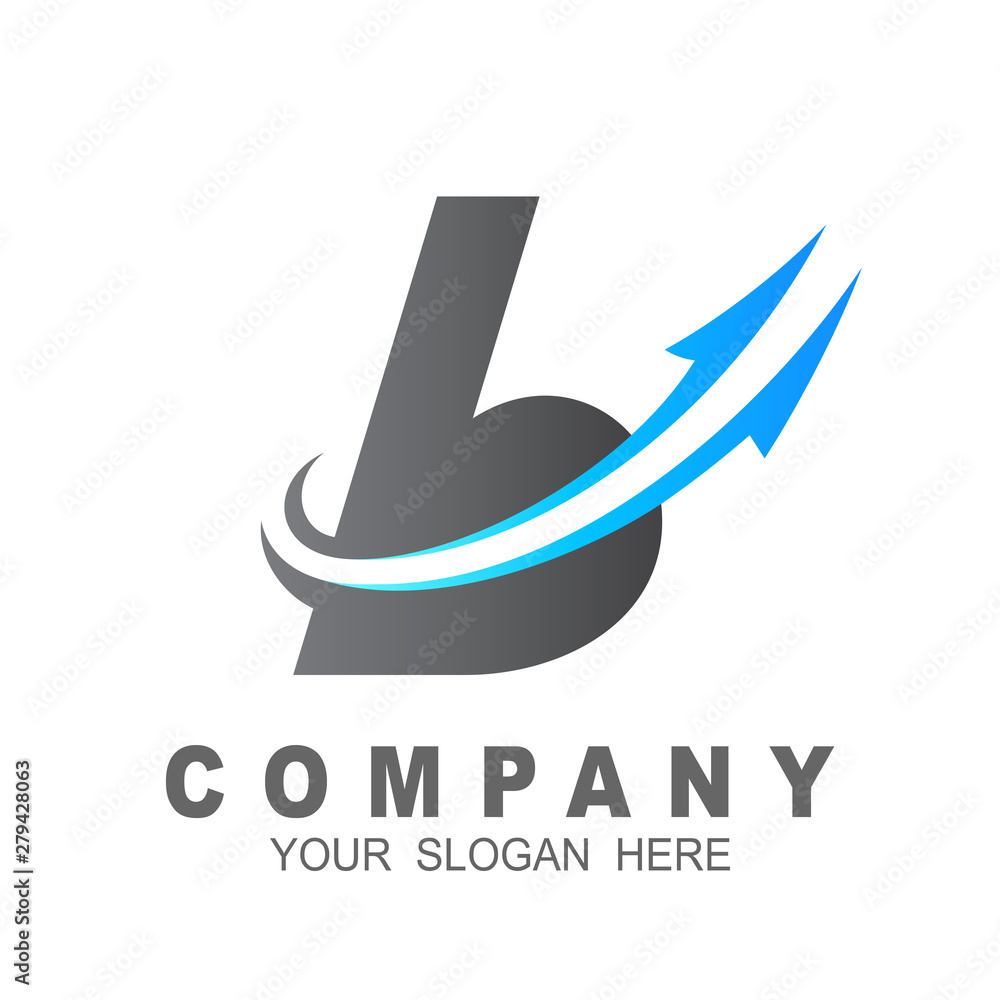 Fototapeta premium Arrow logo and letter b design illustration, swoosh icon, airplane logo template
