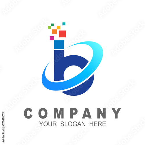 Letter b logo with pixel and , design icon template, swoosh logo, pixel icon