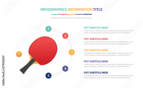pingpong infographic template concept with five points list and various color with clean modern white background - vector