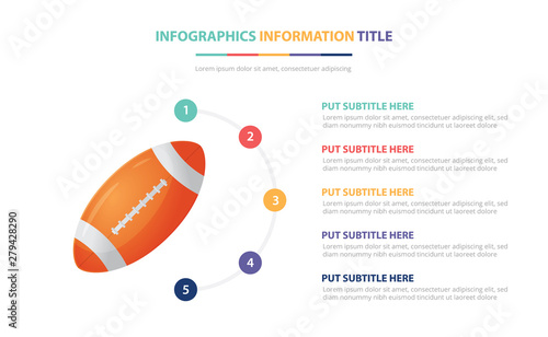 american football rugby infographic template concept with five points list and various color with clean modern white background - vector