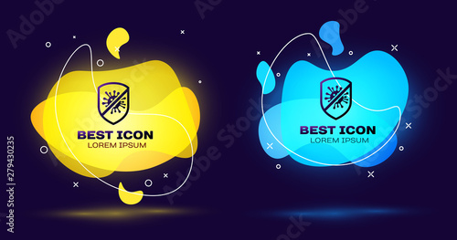 Black Stop virus, bacteria, germs and microbe icon isolated. Antibacterial and antiviral defence, protection infection. Set of liquid color abstract geometric shapes. Vector Illustration