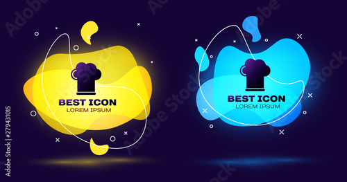 Black Chef hat icon isolated on blue background. Cooking symbol. Cooks hat. Set of liquid color abstract geometric shapes. Vector Illustration