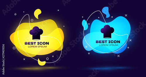 Black Chef hat icon isolated on blue background. Cooking symbol. Cooks hat. Set of liquid color abstract geometric shapes. Vector Illustration