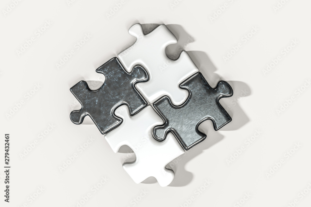 Fototapeta premium Blank puzzles arranged neatly with white background, 3d rendering.