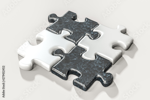 Blank puzzles arranged neatly with white background, 3d rendering.
