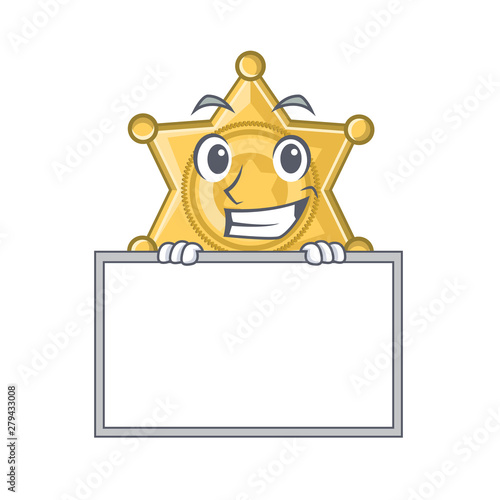Grinning with board star badge police isolated in mascot