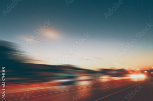 Dusk road blur super highway motion speed effect for background.