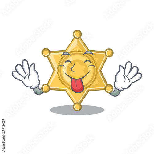 Tongue out star police badge on cartoon table
