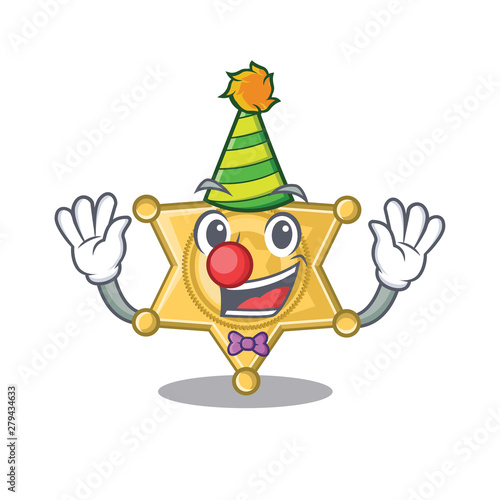 Clown star police badge on cartoon table
