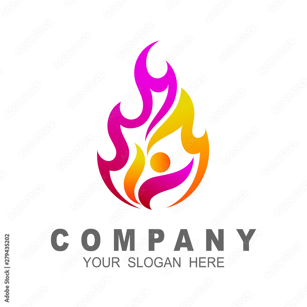 people logo with fire design illustration people logo with fire design illustration