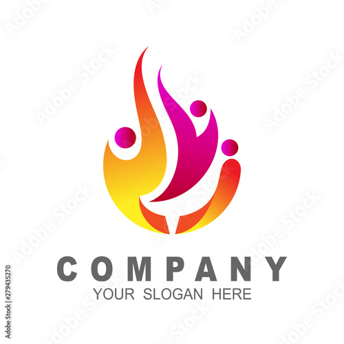 people care logo, fire and human design illustration