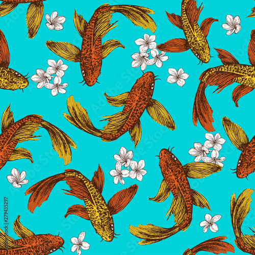 Pattern of goldfish and flowers