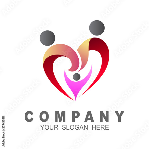 people logo with love illustration, family icon, heart and human symbol, charity icon © nur