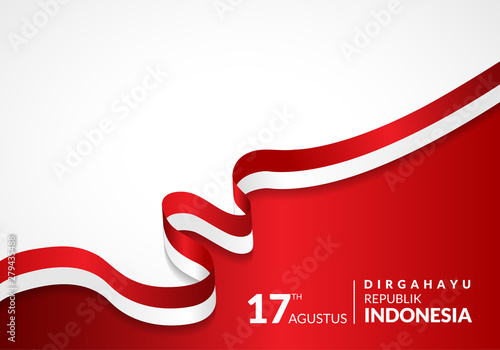 17 August 1945, Happy Indonesia Independent Day. Template of greeting card, banner with lettering of Happy Independent Day Waving Indonesia flags isolated on white background. vector illustration