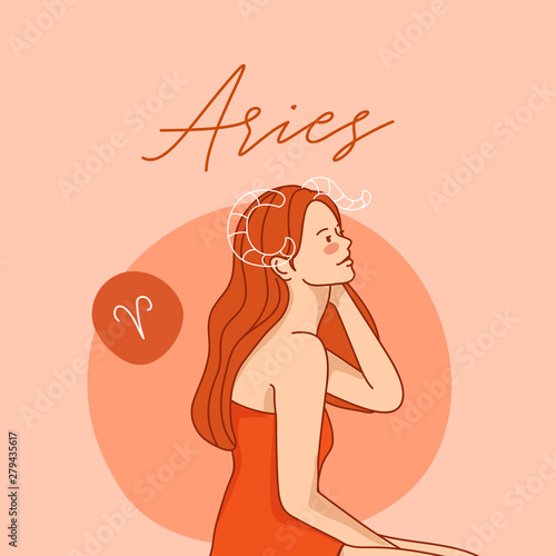 Pretty girl with horoscope sign on pastel background :Vector Illustration