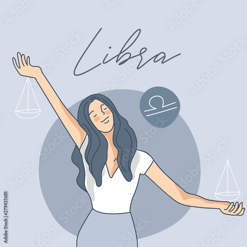 Pretty girl with horoscope sign on pastel background :Vector Illustration