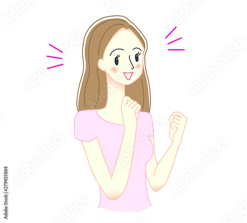 ガッツポーズをする若い女性のイラスト