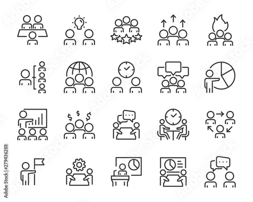 set of meeting icons, such as discussion, collaborate, team, seminar, people
