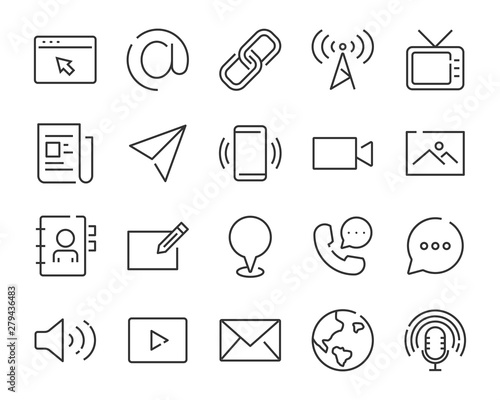 set of contact icon, such as address, phone, mail, social media