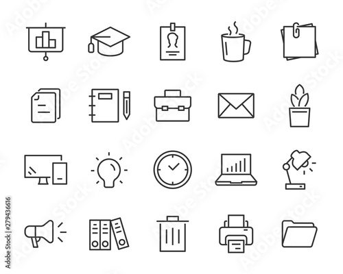 set of office line icons