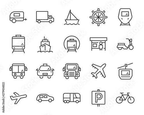 set of transport icons, such as taxi, ship, train, bus