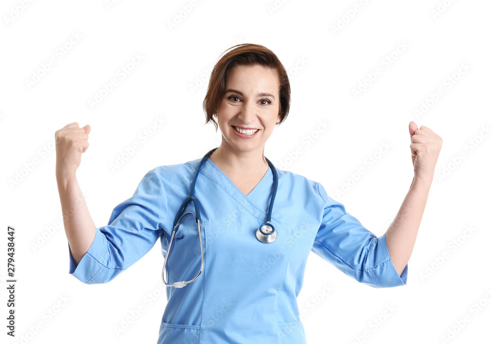 Portrait of experienced doctor in uniform on white background. Medical service Portrait of experienced doctor in uniform on white background. Medical service