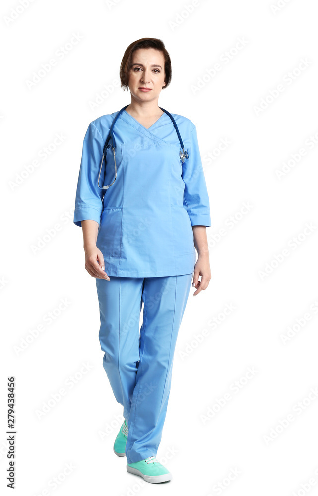 Full length portrait of experienced doctor in uniform on white background. Medical service Full length portrait of experienced doctor in uniform on white background. Medical service