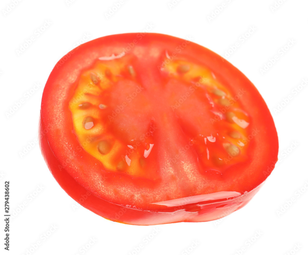 Slice of fresh cherry tomato isolated on white
