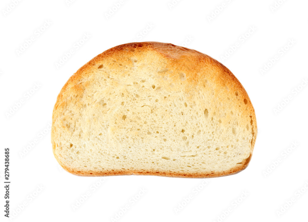 Slice of toasted wheat bread isolated on white, top view