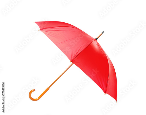 Modern opened red umbrella isolated on white