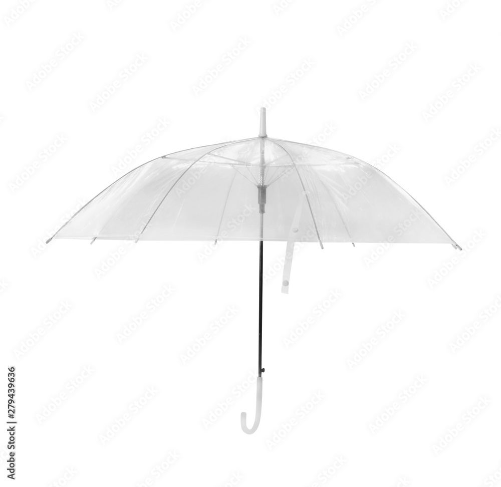 Open modern transparent umbrella isolated on white