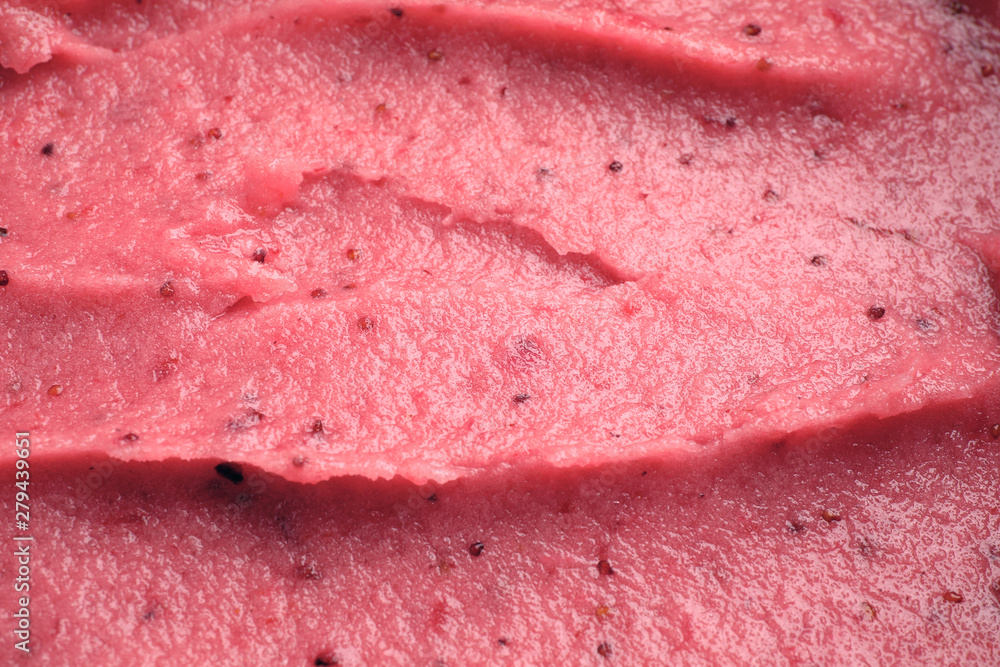 Delicious strawberry ice cream as background, closeup