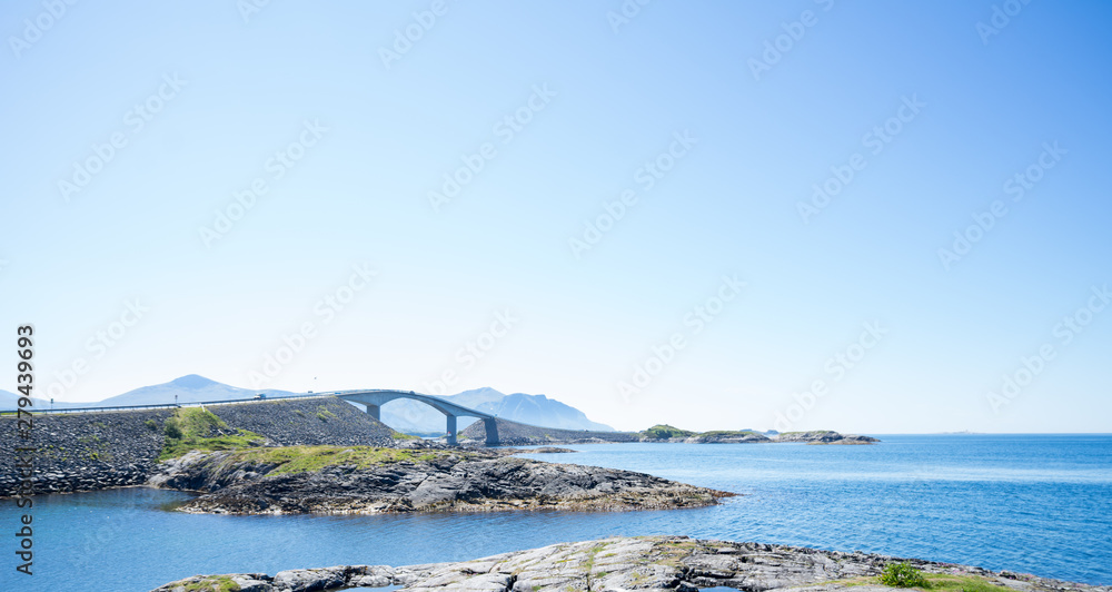 The Atlantic Ocean Road (also known as Atlanterhavsvegen or Atlanterhavsveien) and Storseisundet Bridge. A unique stretch of road which takes you right out to the ocean's edge. Norway.