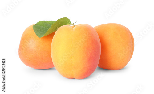 Delicious ripe sweet apricots isolated on white