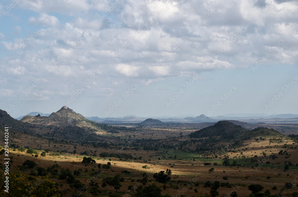 Dramatic African landscape with mountains and clouds
