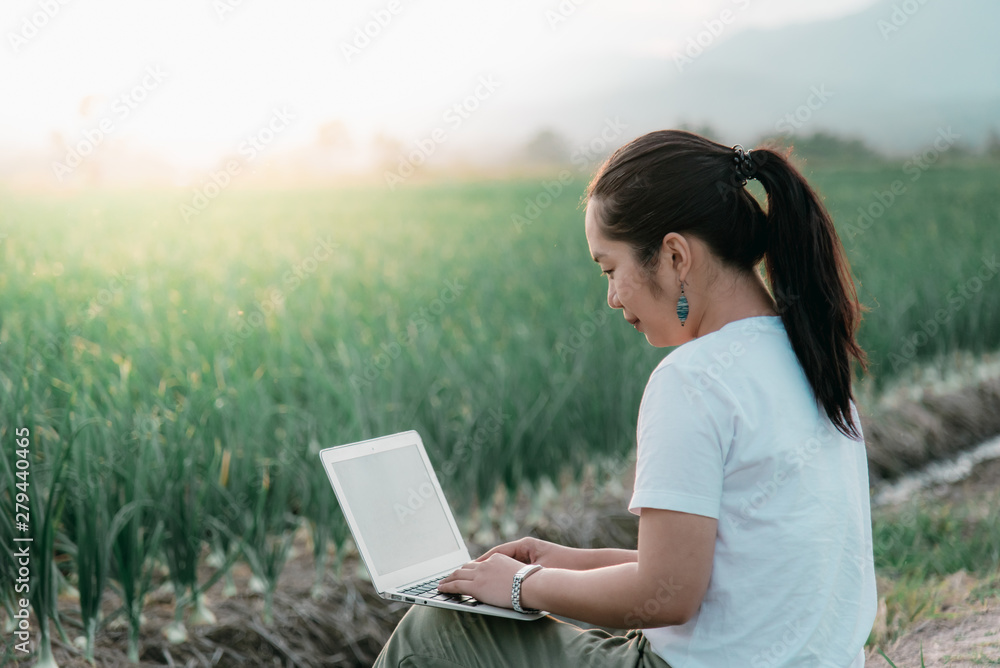 Researchers using new technology for improving productivity by using computer. Modern Farming Concept. Researchers using new technology for improving productivity by using computer. Modern Farming Concept.