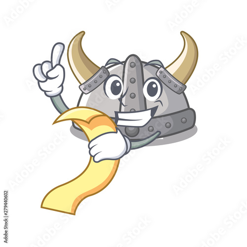 With menu viking helmet toys on mascot table