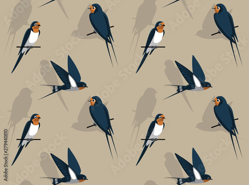 Cute Barn Swallow Front Cartoon Background Seamless Wallpaper