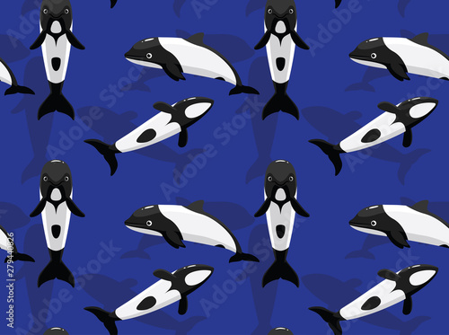 Commerson's Dolphin Cartoon Background Seamless Wallpaper