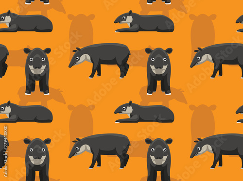 Baird's Tapir Cartoon Background Seamless Wallpaper