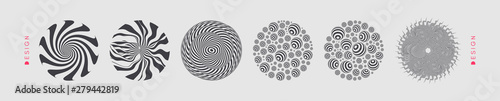 Stripes in circle. Abstract element for print or design. Black and white 3d art. Vector illustration in futuristic style.