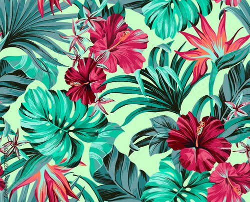 Exotic tropical flowers in trendy colors  artwork for tattoo  fabrics  souvenirs  packaging  greeting cards and scrapbooking bed linen wallpaper
