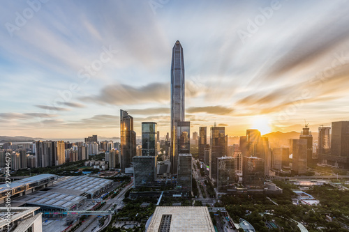 China Guangdong Shenzhen City Skyline Sunset