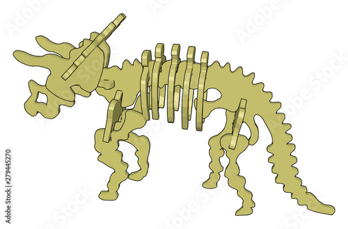 3d dinosaurus skelet, illustration, vector on white background.